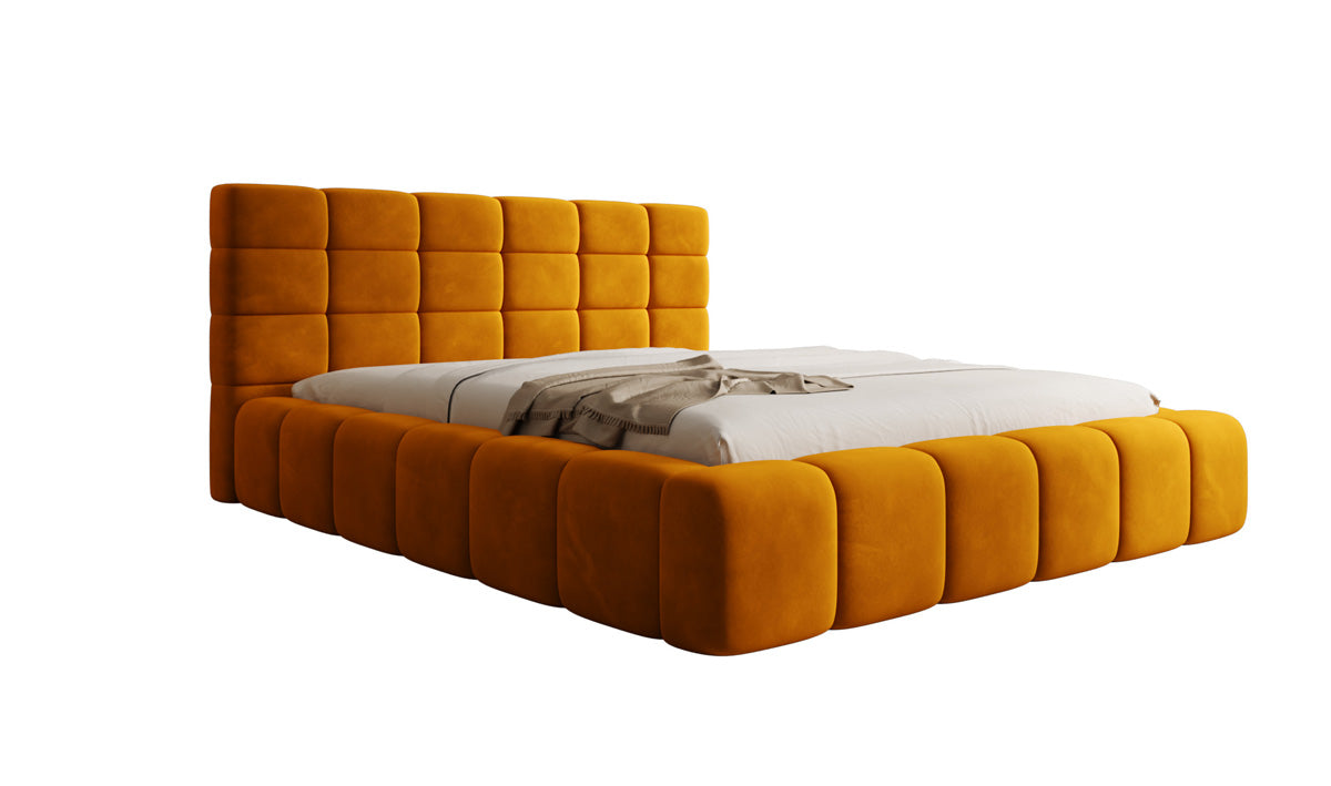 Designer gestoffeerd bed Marshmallow in Fluweel met opbergruimte
