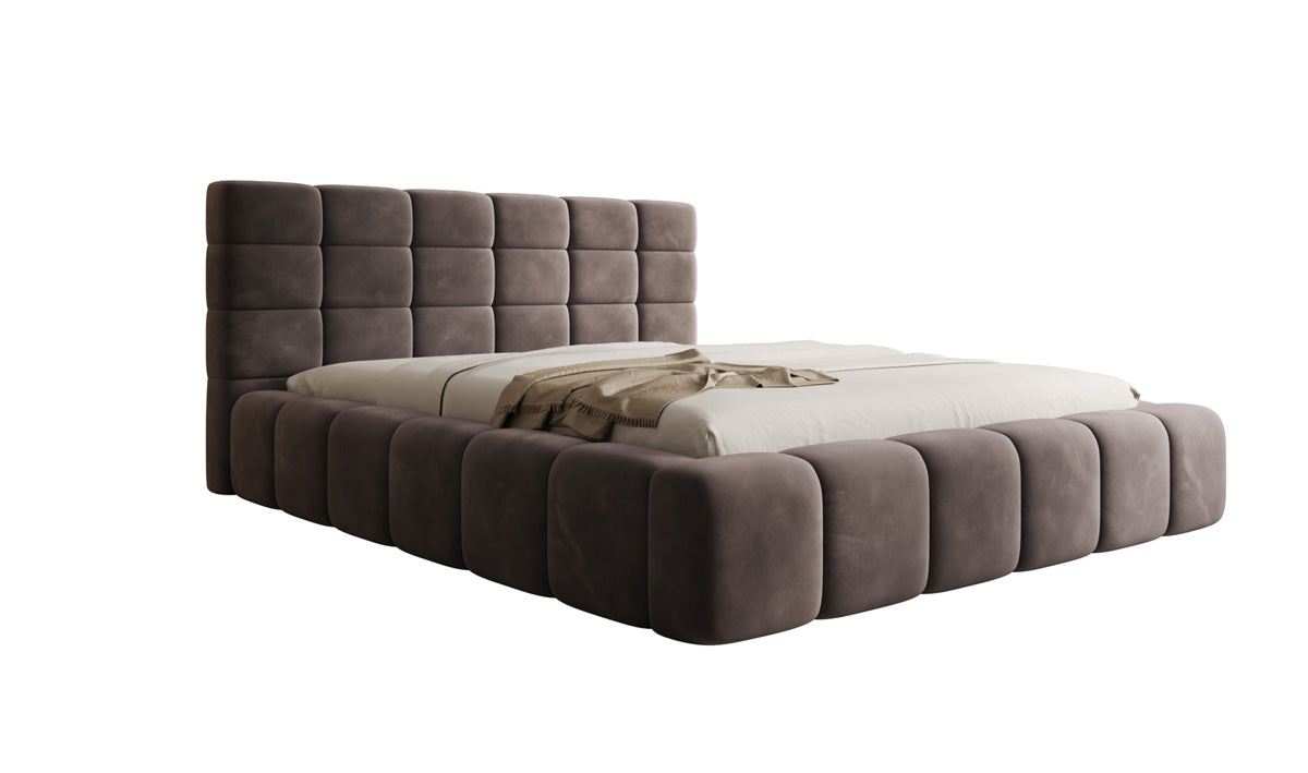Designer gestoffeerd bed Marshmallow in Fluweel met opbergruimte