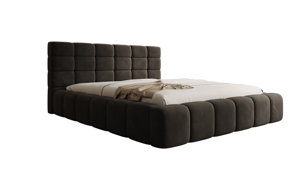 Designer gestoffeerd bed Marshmallow in Fluweel met opbergruimte