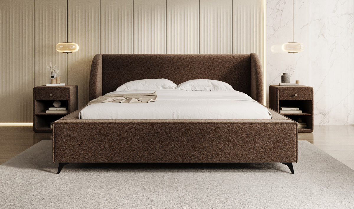 Designer Polsterbett Freya in Strukturstoff mit Stauraum