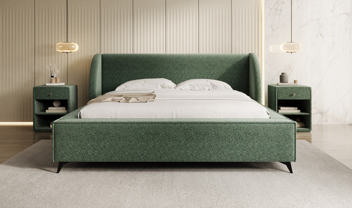 Designer Polsterbett Freya in Strukturstoff mit Stauraum