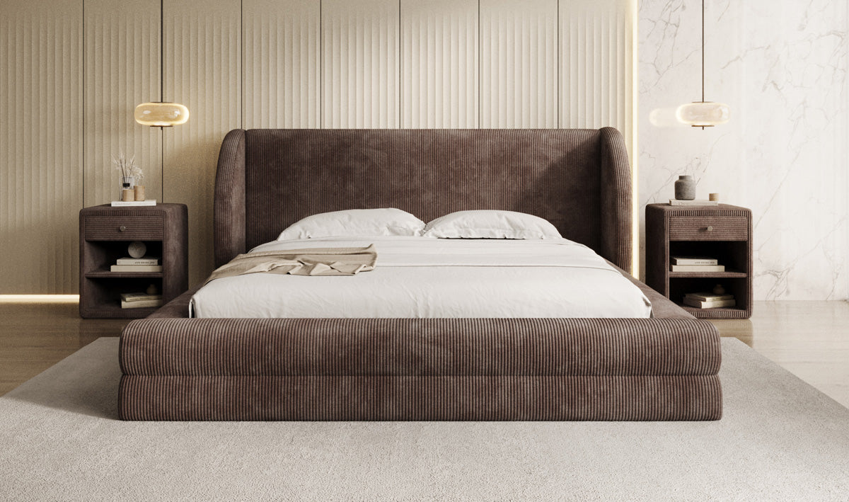 Lit rembourré design Liv en Côtelé avec espace de rangement