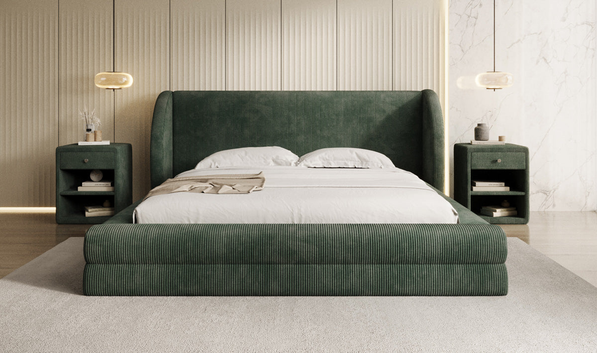 Lit rembourré design Liv en Côtelé avec espace de rangement