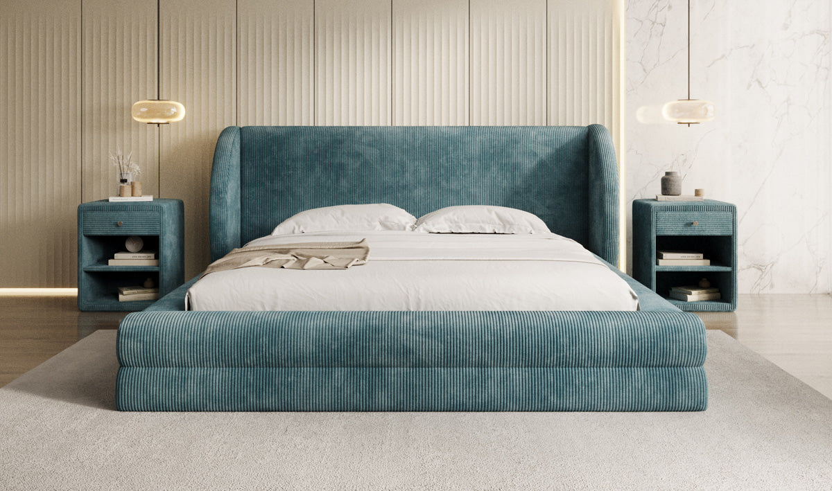 Lit rembourré design Liv en Côtelé avec espace de rangement