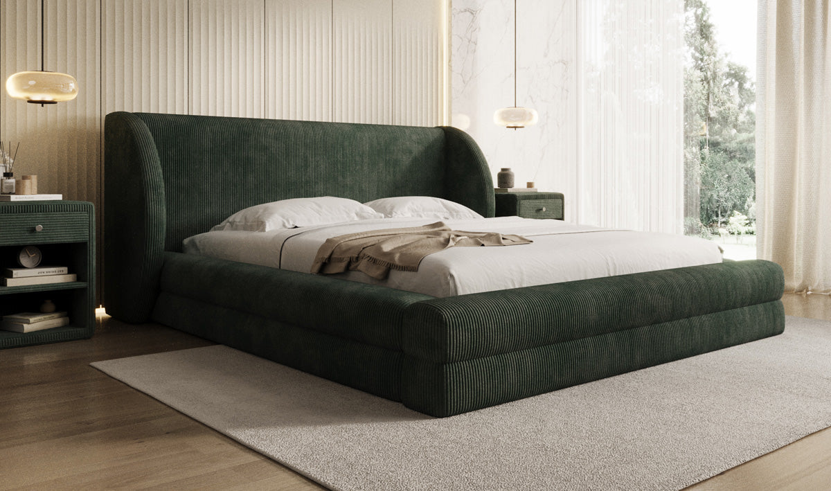 Lit rembourré design Liv en Côtelé avec espace de rangement