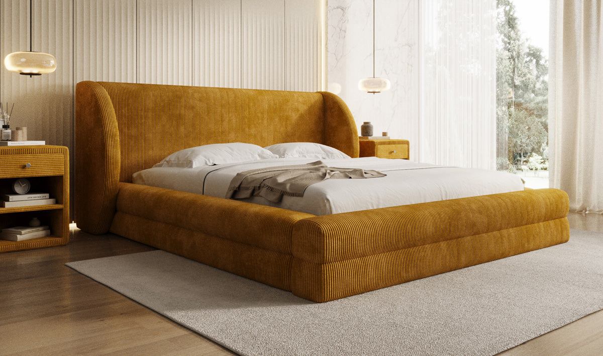 Lit rembourré design Liv en Côtelé avec espace de rangement