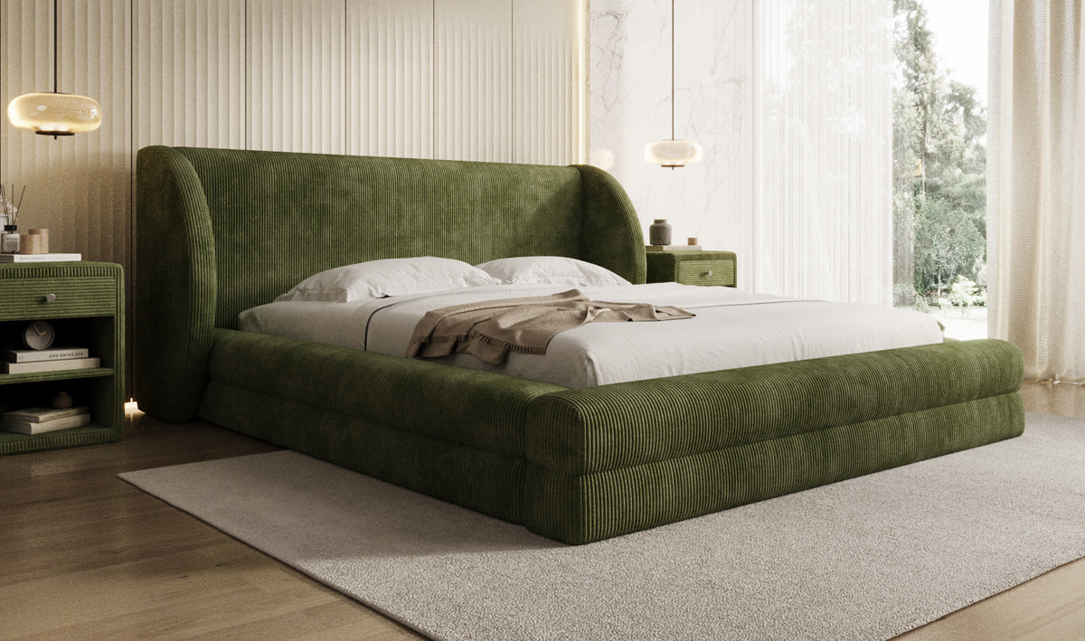 Lit rembourré design Liv en Côtelé avec espace de rangement