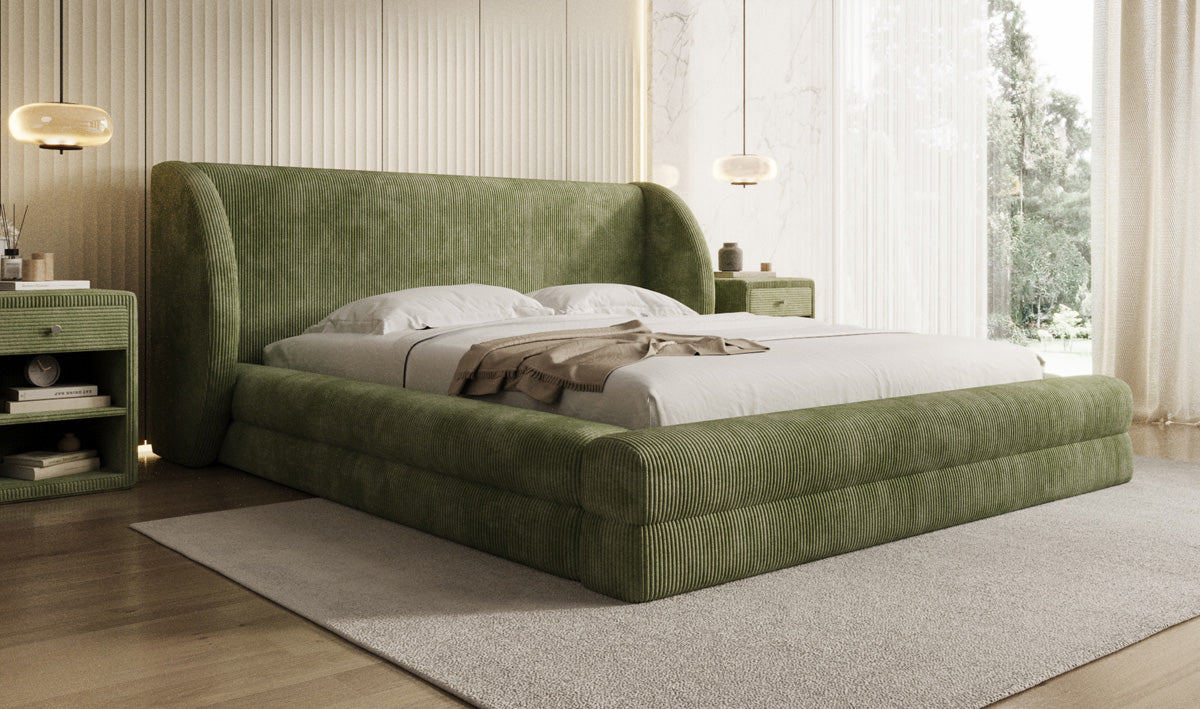 Lit rembourré design Liv en Côtelé avec espace de rangement