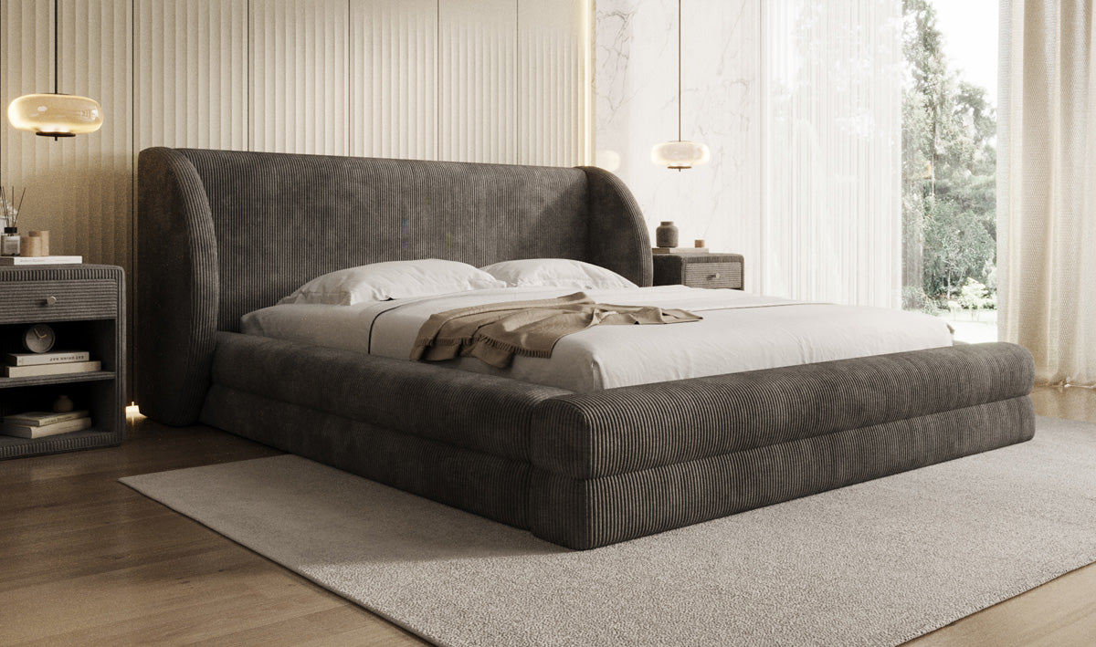 Lit rembourré design Liv en Côtelé avec espace de rangement