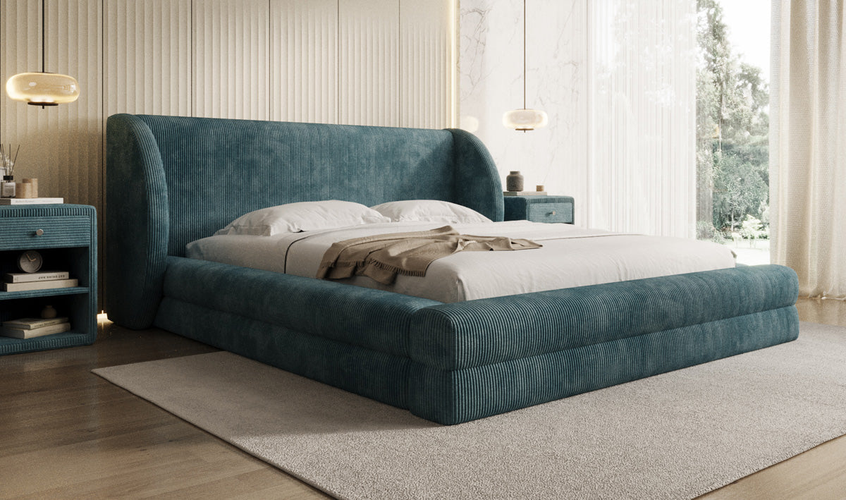 Lit rembourré design Liv en Côtelé avec espace de rangement