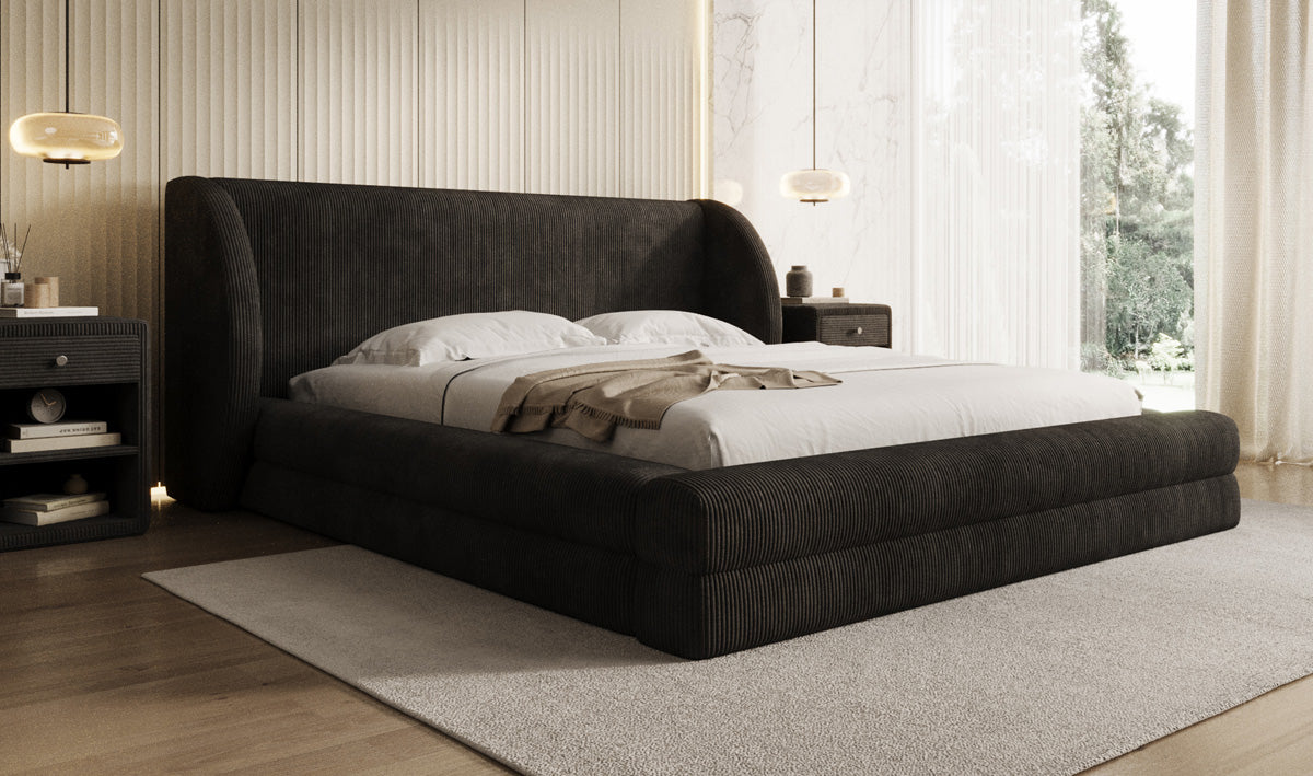 Lit rembourré design Liv en Côtelé avec espace de rangement