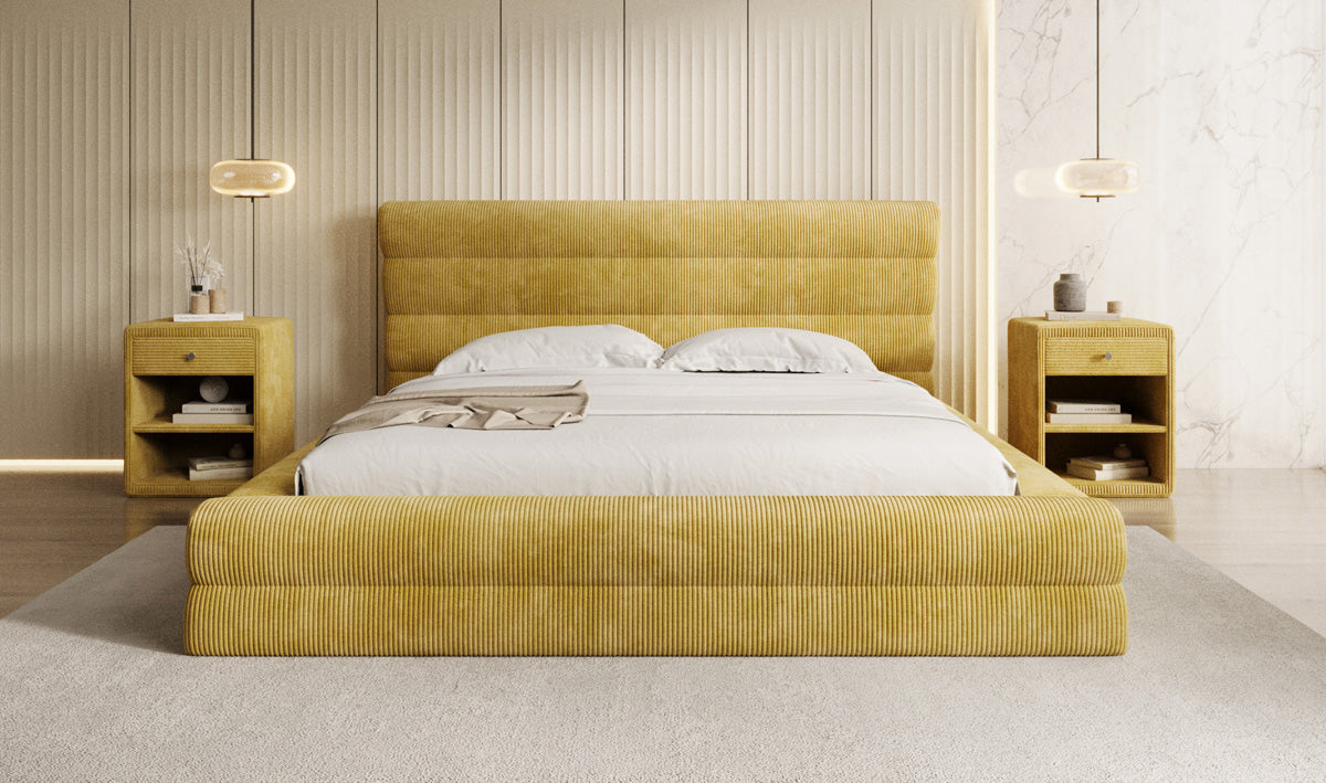 Design gestoffeerd bed Maren Ribstof met opbergruimte