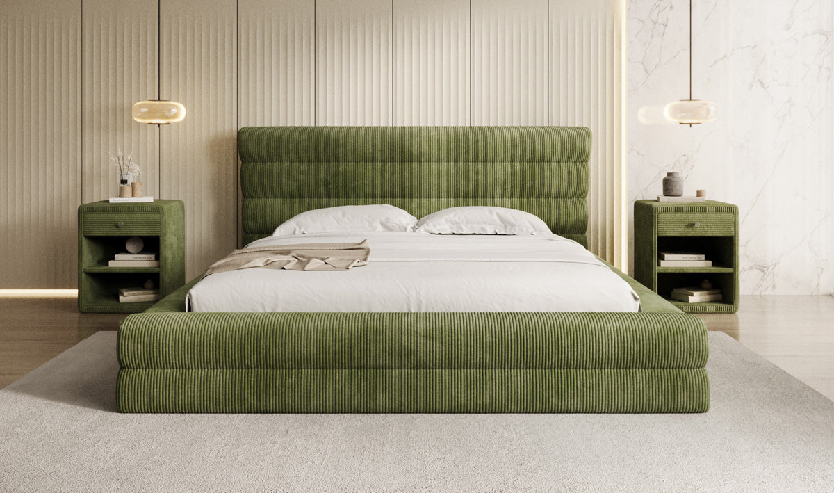 Design gestoffeerd bed Maren Ribstof met opbergruimte