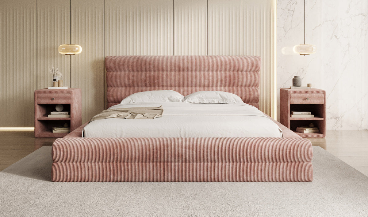 Design gestoffeerd bed Maren Ribstof met opbergruimte