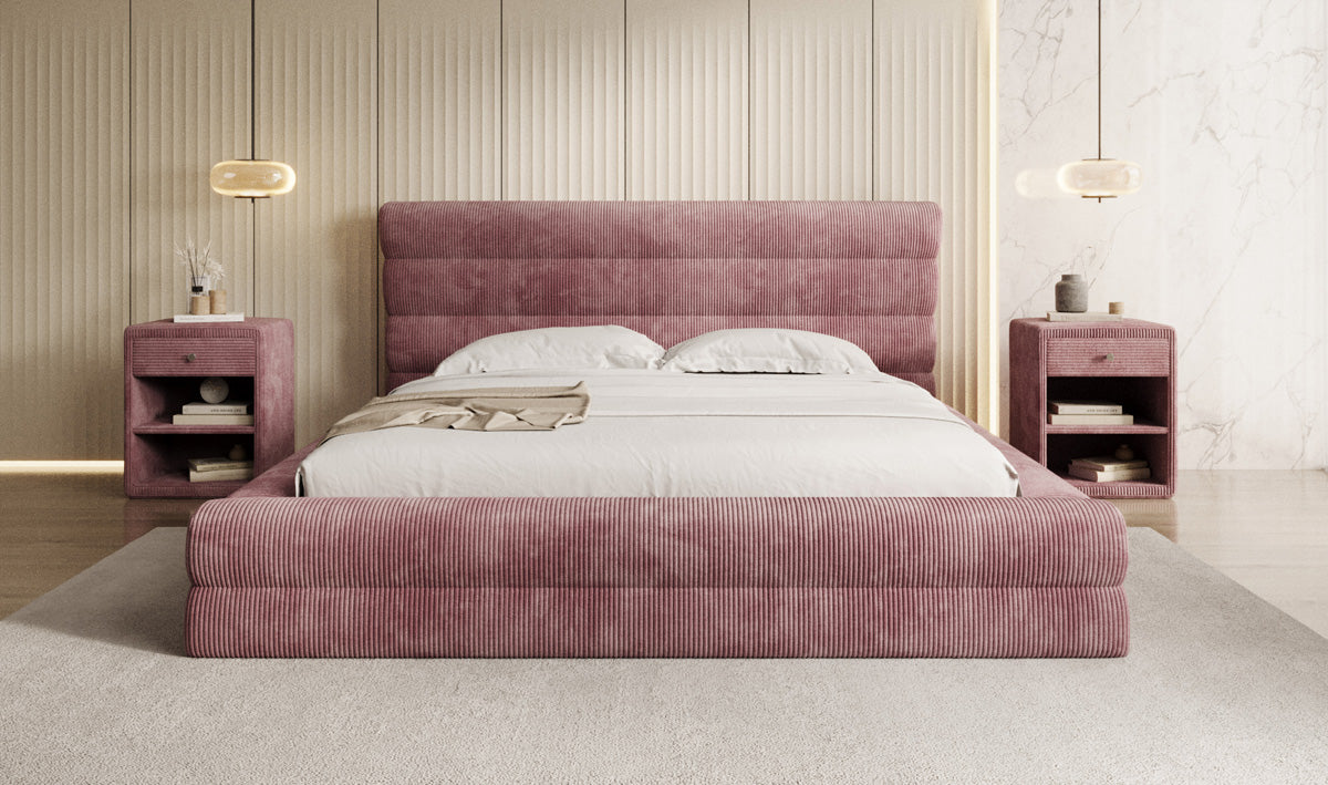 Design gestoffeerd bed Maren Ribstof met opbergruimte