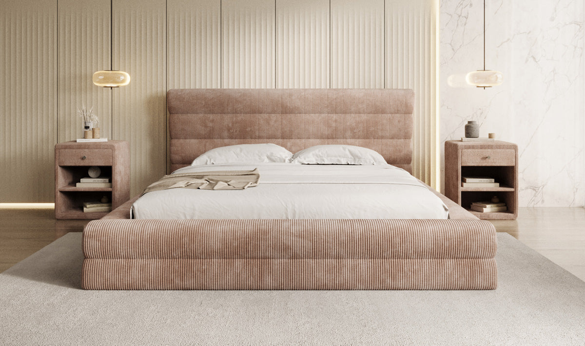 Design gestoffeerd bed Maren Ribstof met opbergruimte