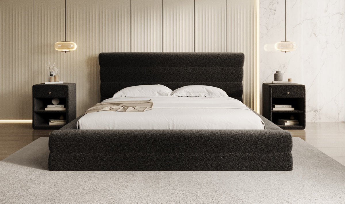 Lit rembourré design Maren en tissu texturé avec espace de rangement