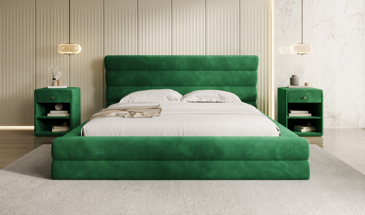 Designer gestoffeerd bed Maren in Fluweel met opbergruimte