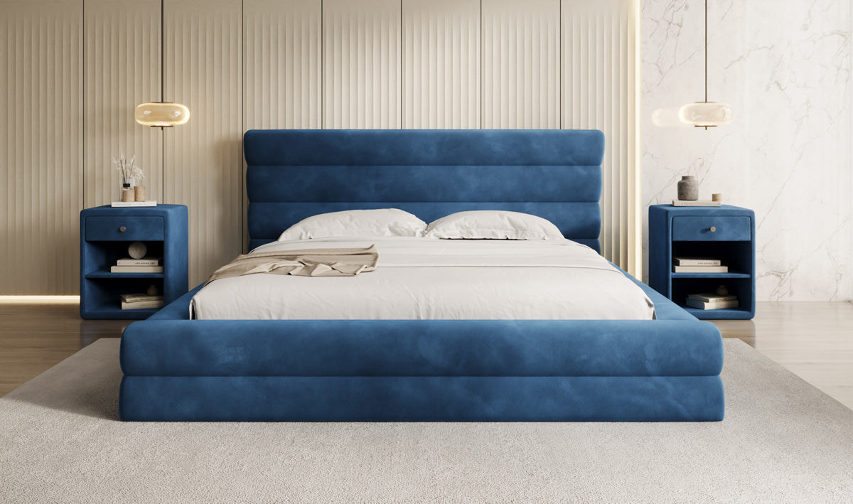 Designer gestoffeerd bed Maren in Fluweel met opbergruimte