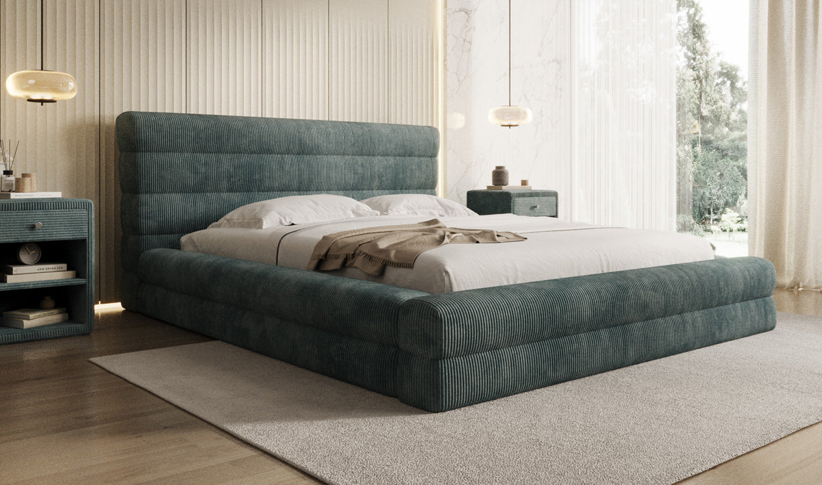 Design gestoffeerd bed Maren Ribstof met opbergruimte