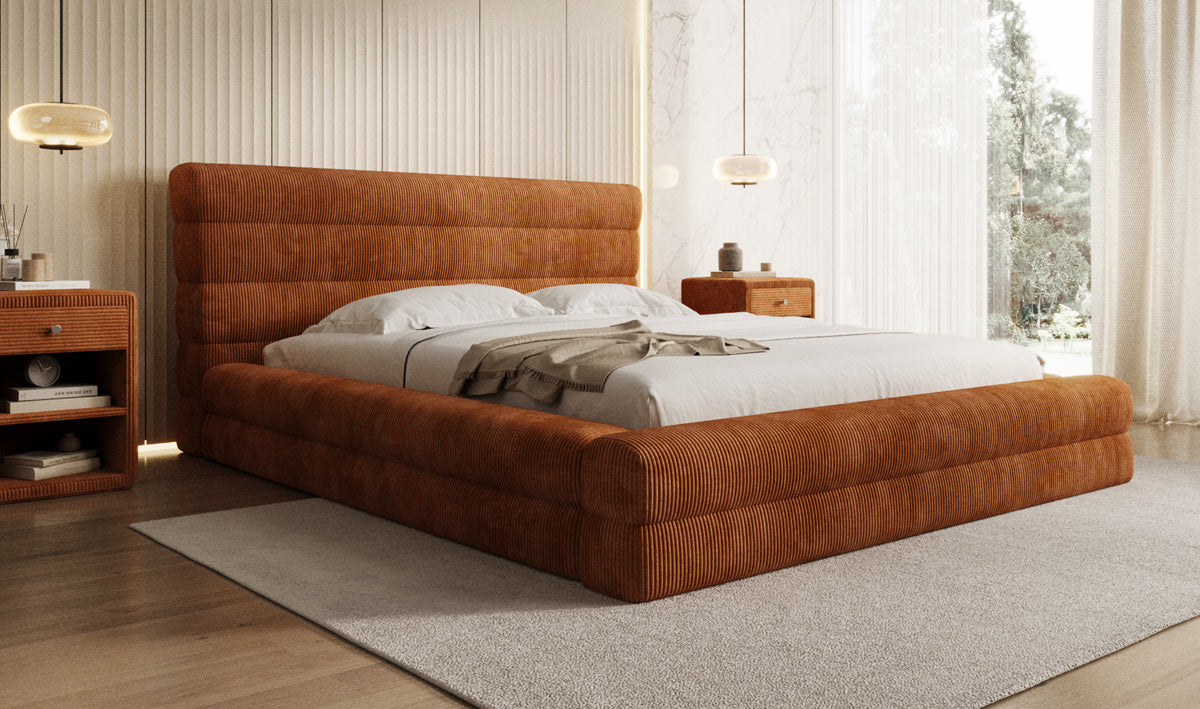 Design gestoffeerd bed Maren Ribstof met opbergruimte