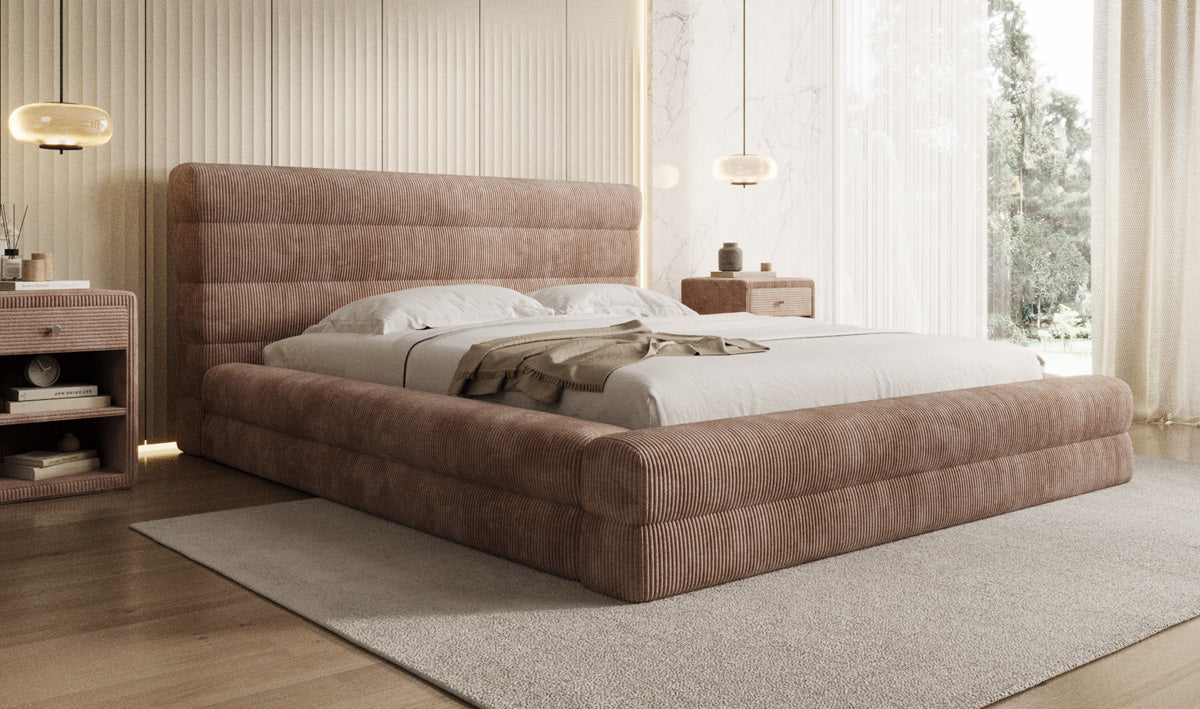 Design gestoffeerd bed Maren Ribstof met opbergruimte