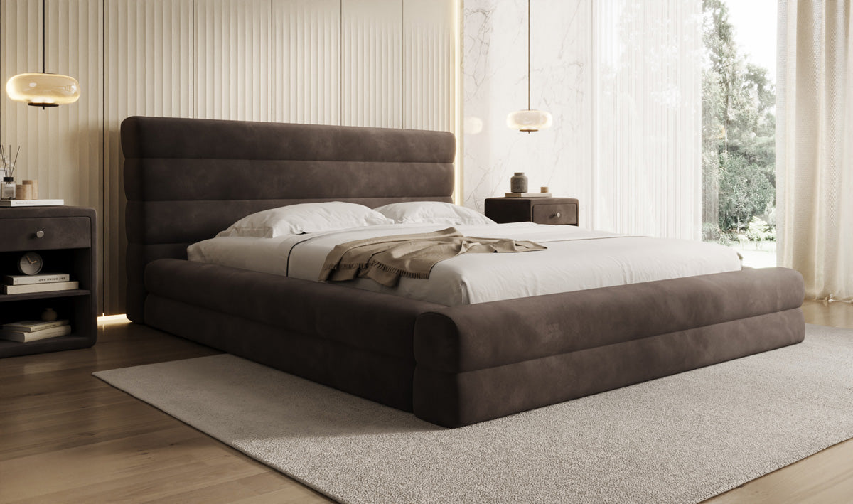 Designer gestoffeerd bed Maren in Fluweel met opbergruimte