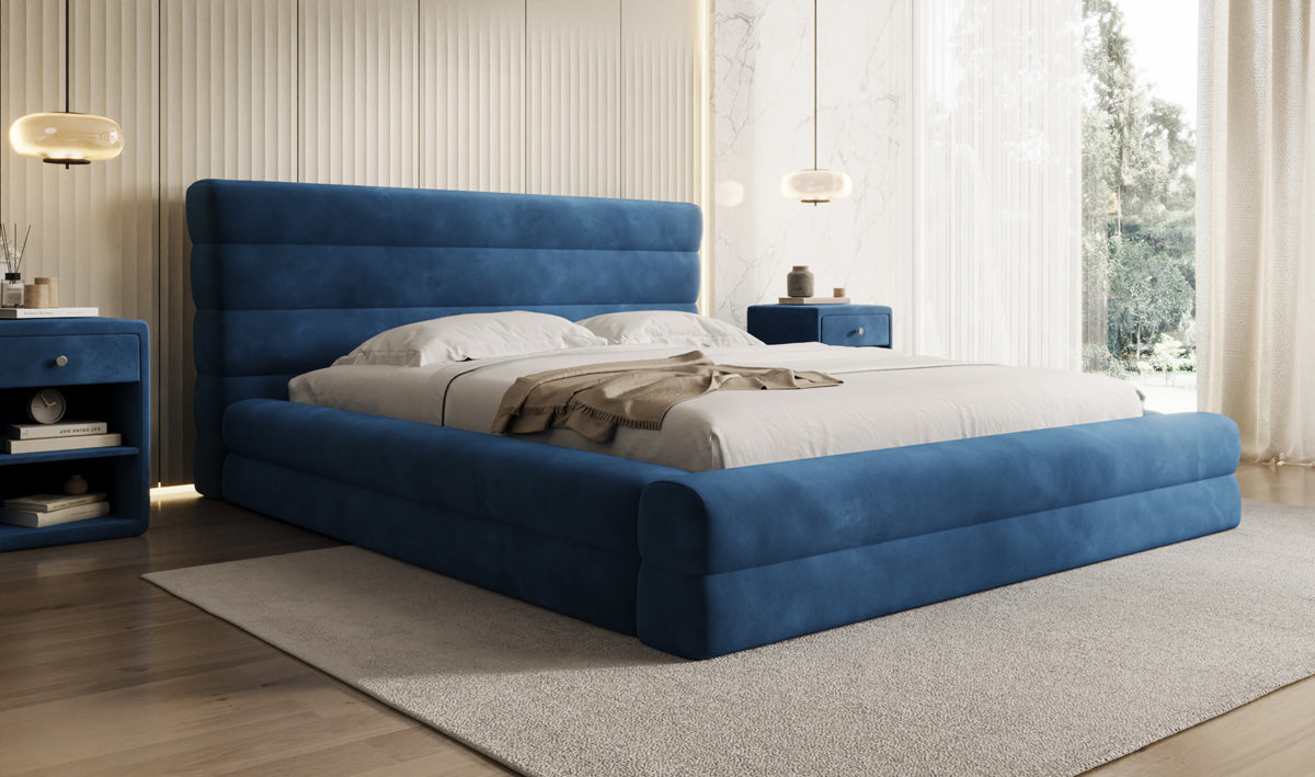 Designer gestoffeerd bed Maren in Fluweel met opbergruimte
