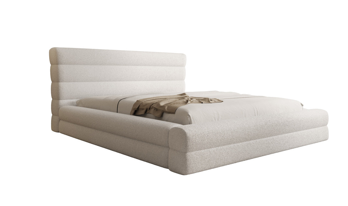 Design gestoffeerd bed Maren in Teddystof Bouclé met opbergruimte