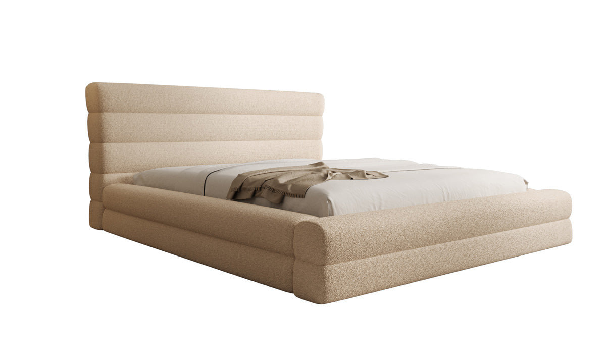 Design gestoffeerd bed Maren in Teddystof Bouclé met opbergruimte