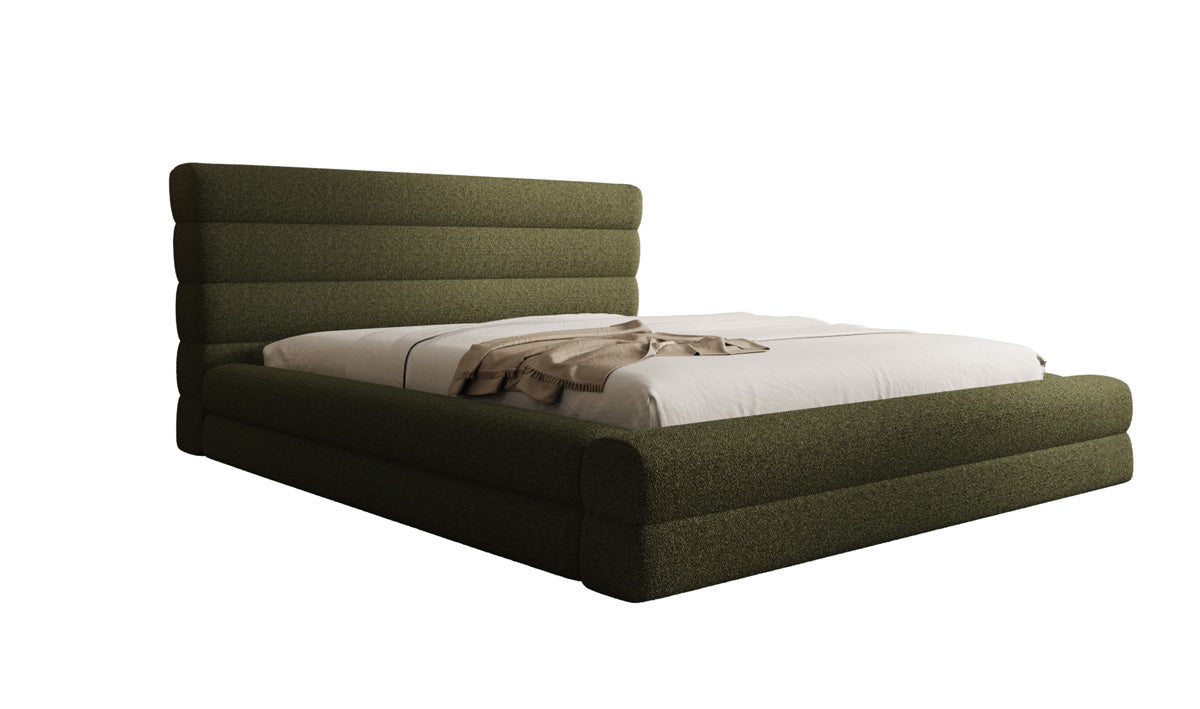 Design gestoffeerd bed Maren in Teddystof Bouclé met opbergruimte