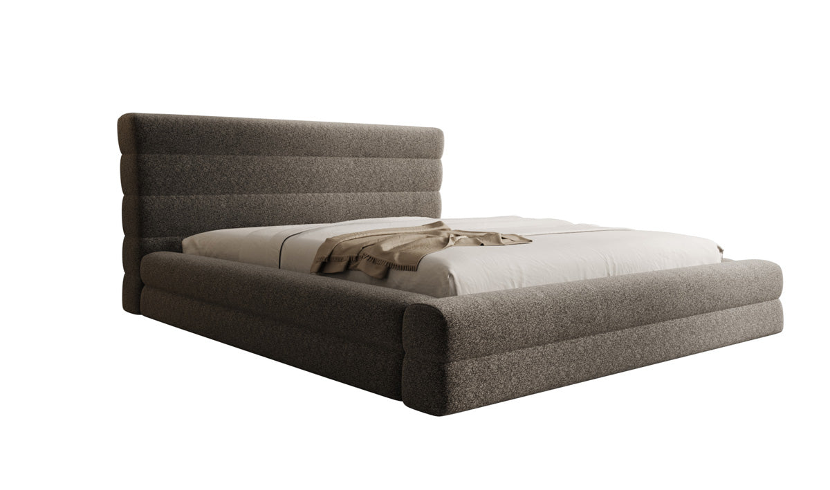 Lit rembourré design Maren en tissu texturé avec espace de rangement