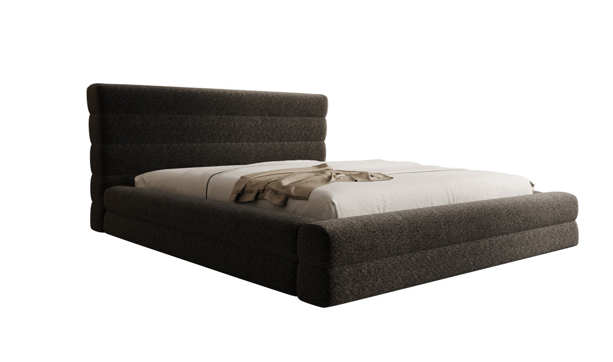 Lit rembourré design Maren en tissu texturé avec espace de rangement
