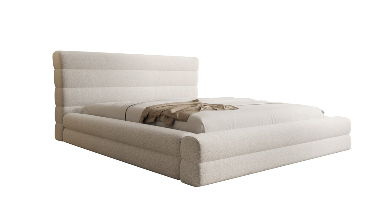 Lit rembourré design Maren en tissu texturé avec espace de rangement