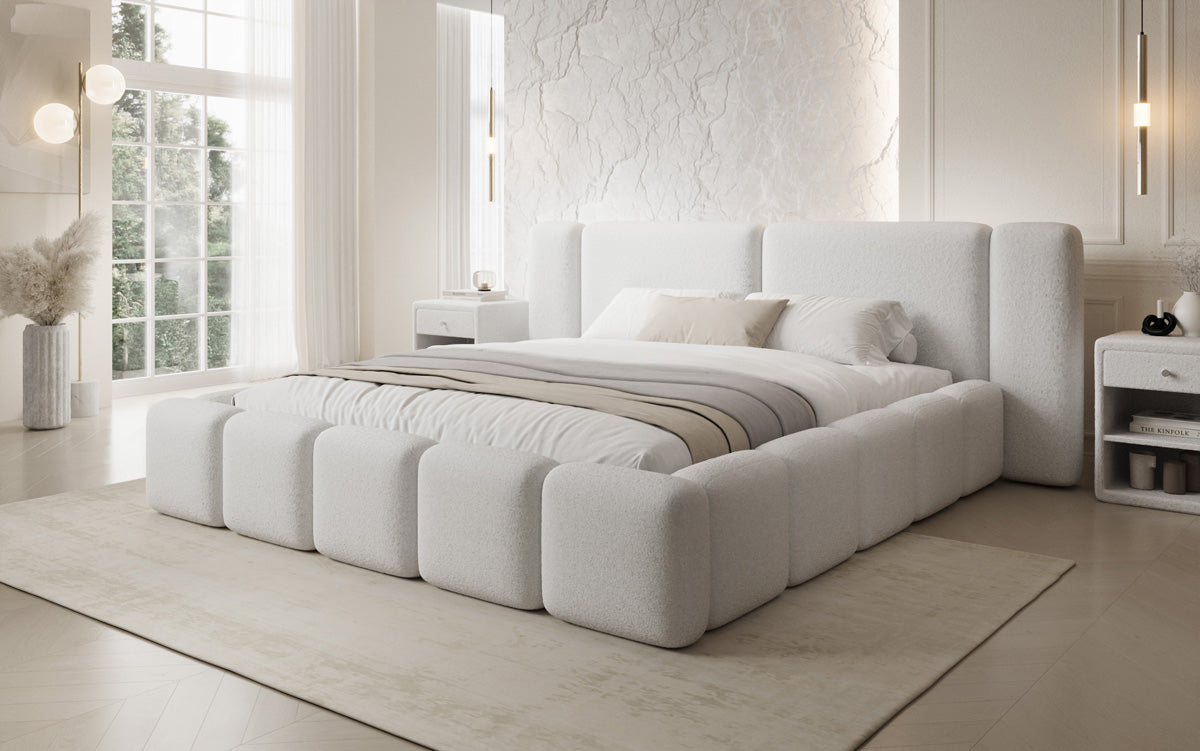 Designer gestoffeerd bed Bianca in Teddystof Bouclé met opbergruimte