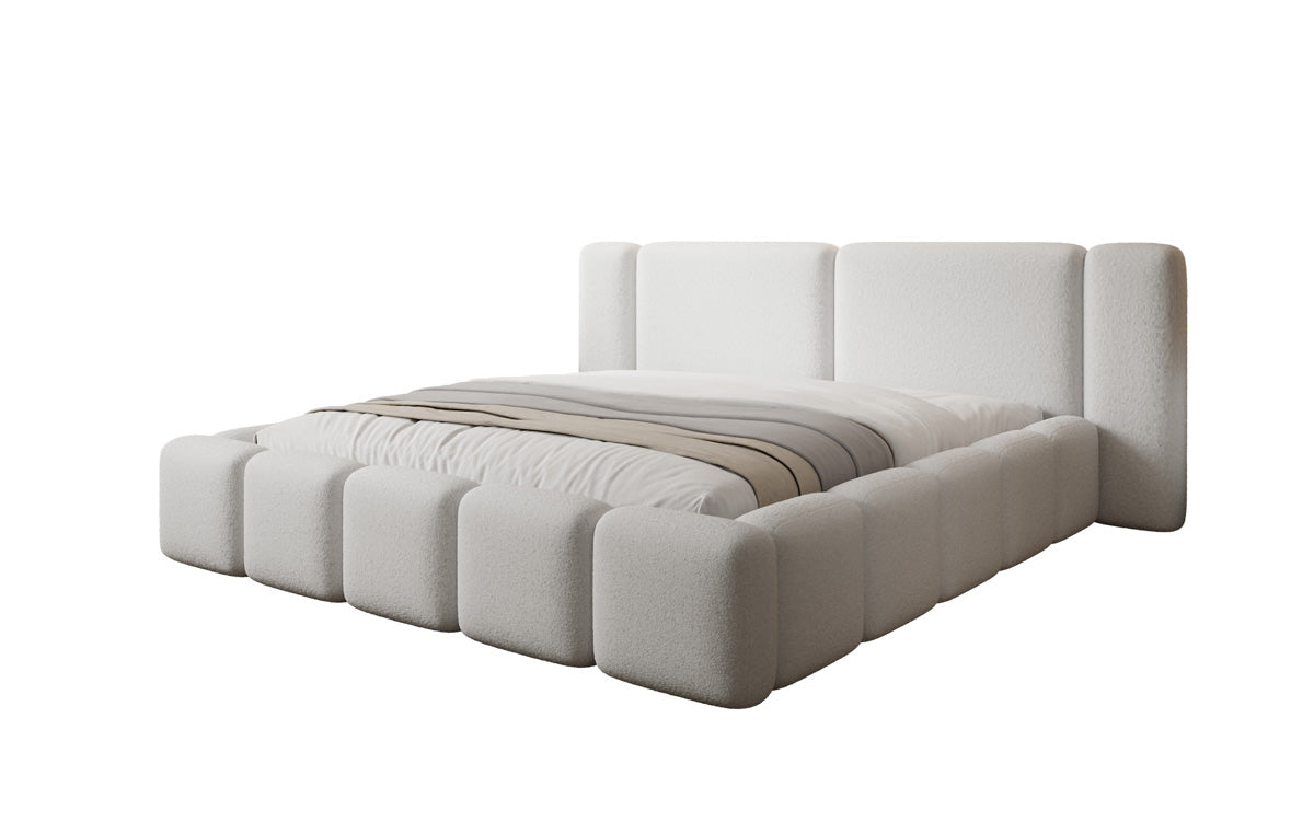 Designer gestoffeerd bed Bianca in Teddystof Bouclé met opbergruimte