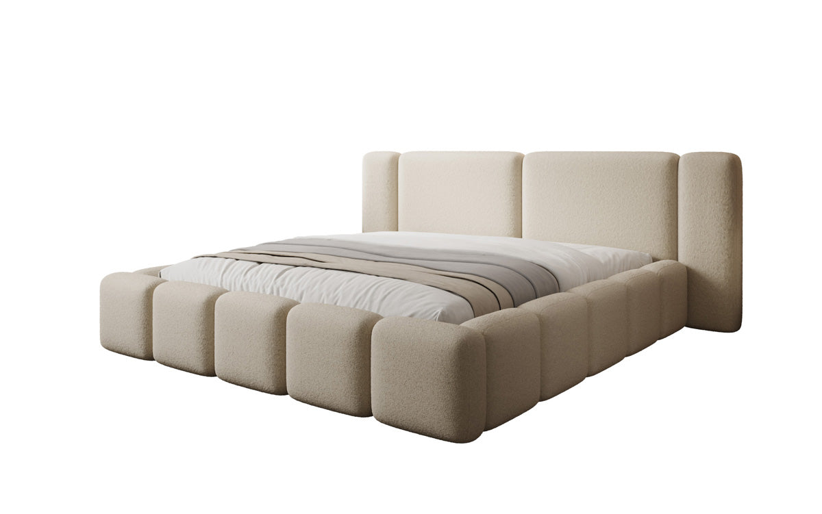 Designer gestoffeerd bed Bianca in Teddystof Bouclé met opbergruimte