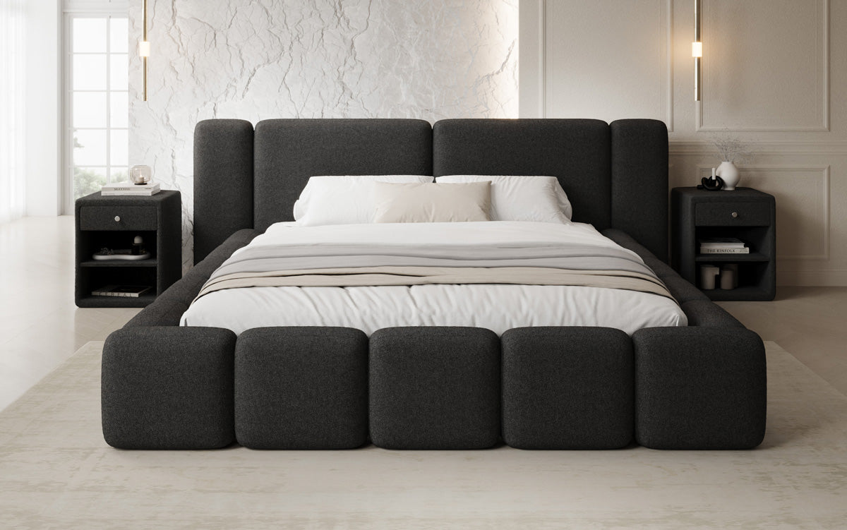 Designer gestoffeerd bed Bianca in Teddystof Bouclé met opbergruimte