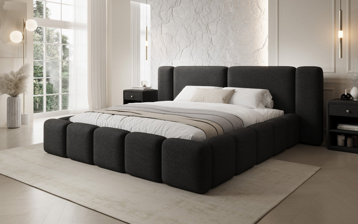 Designer gestoffeerd bed Bianca in Teddystof Bouclé met opbergruimte