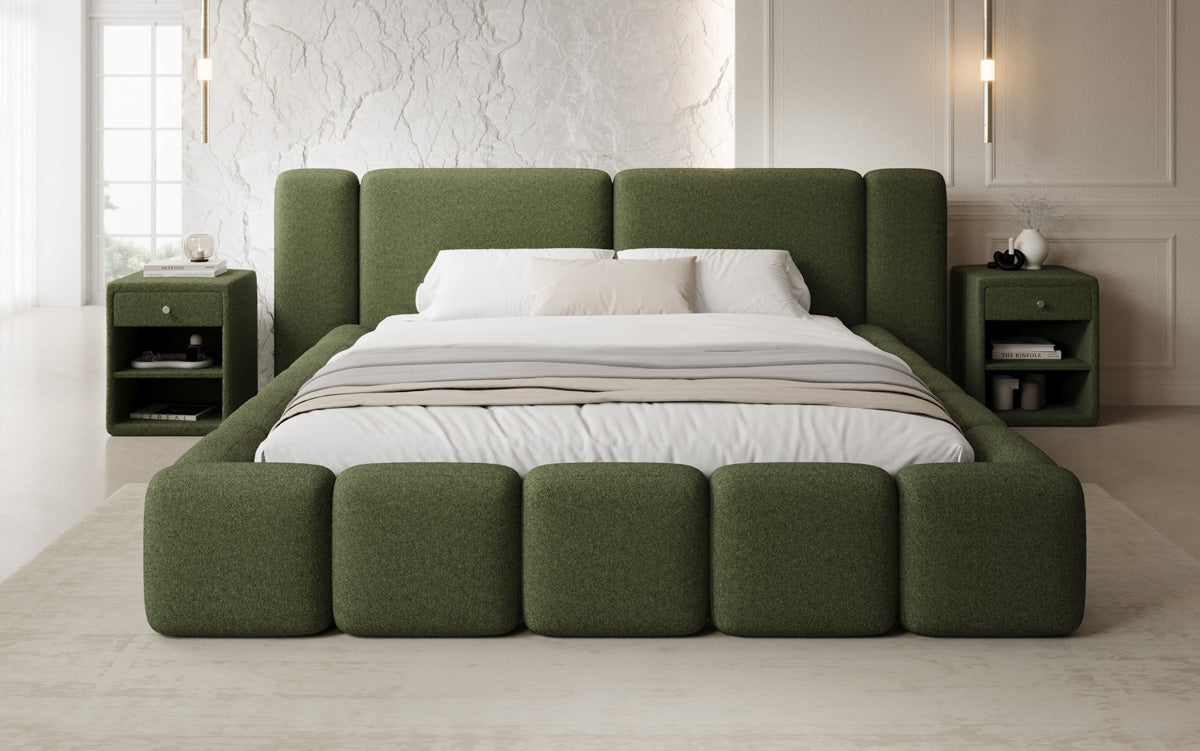 Designer gestoffeerd bed Bianca in Teddystof Bouclé met opbergruimte