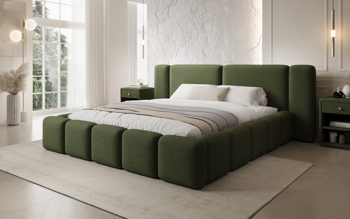 Designer gestoffeerd bed Bianca in Teddystof Bouclé met opbergruimte