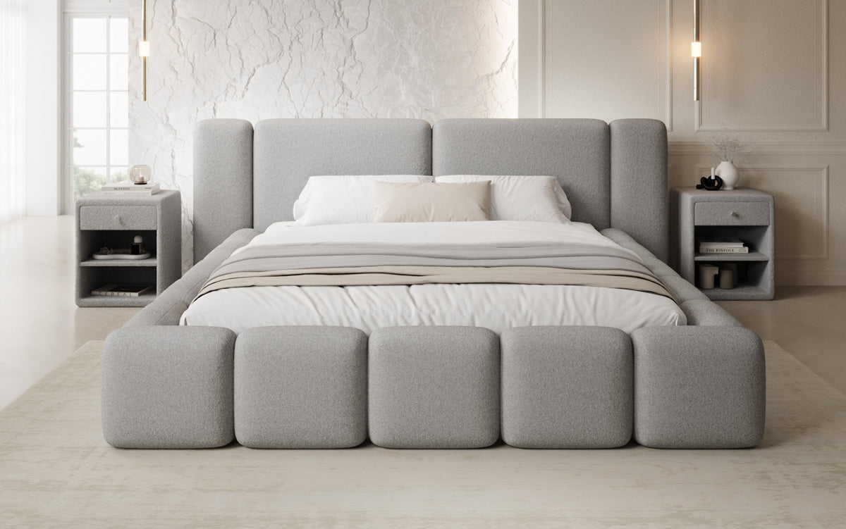 Designer gestoffeerd bed Bianca in Teddystof Bouclé met opbergruimte