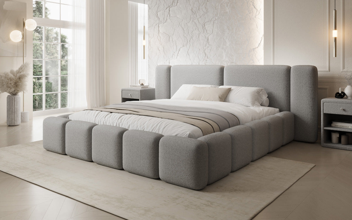 Designer gestoffeerd bed Bianca in Teddystof Bouclé met opbergruimte