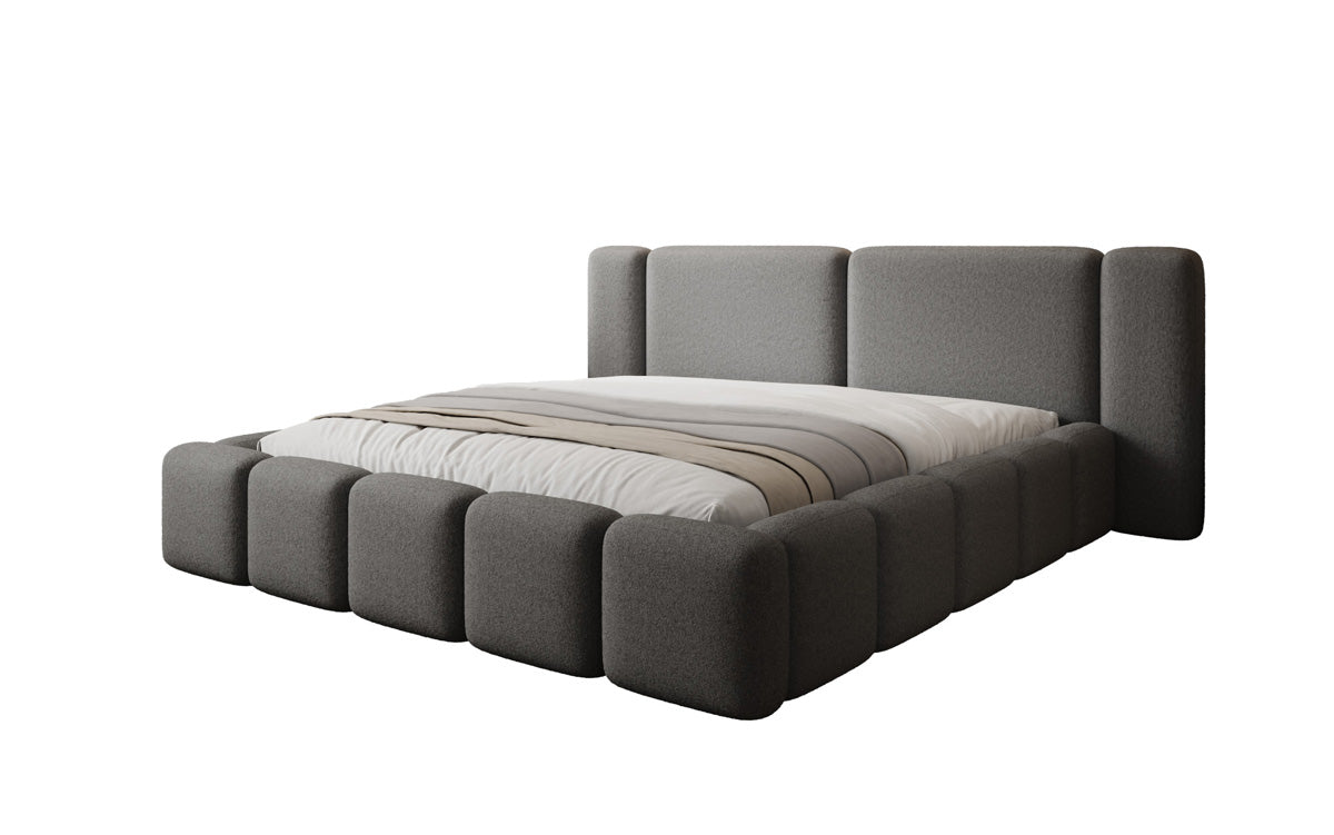 Designer gestoffeerd bed Bianca in Teddystof Bouclé met opbergruimte