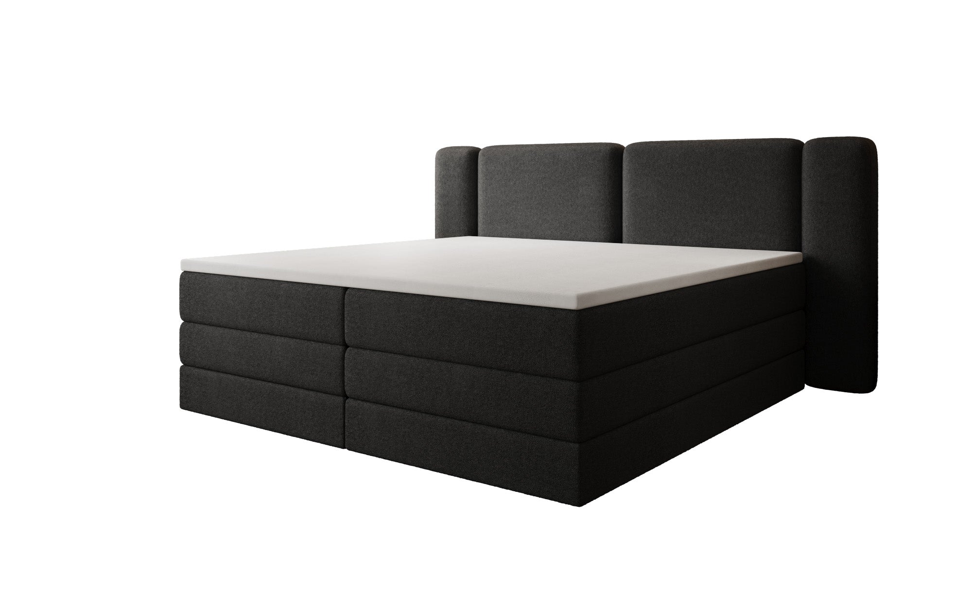 Boxspringbed Leni met opklapbare opbergruimte in Teddystof Bouclé