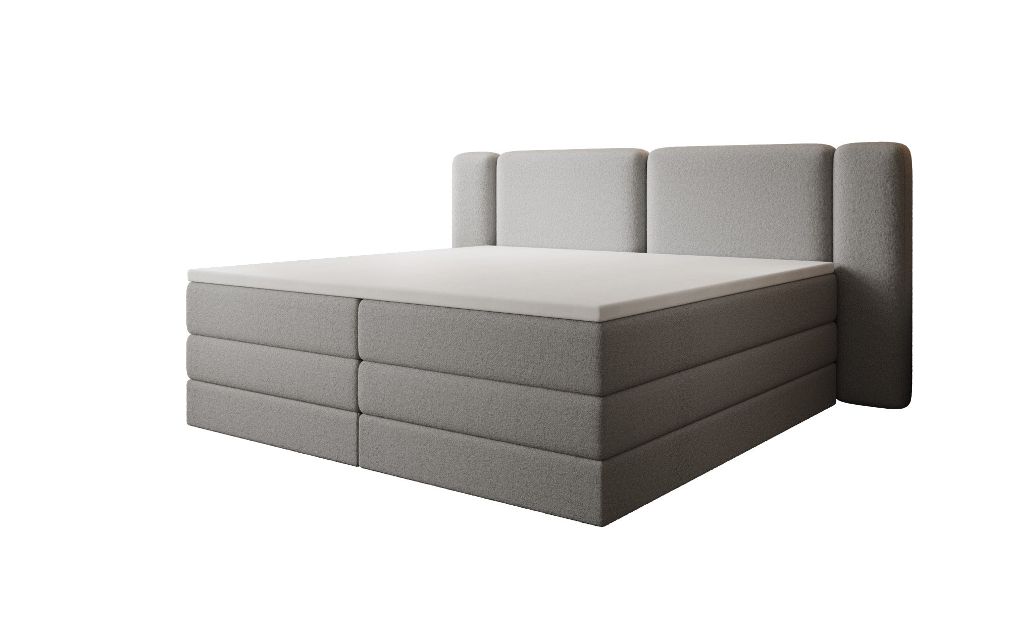 Boxspringbed Leni met opklapbare opbergruimte in Teddystof Bouclé