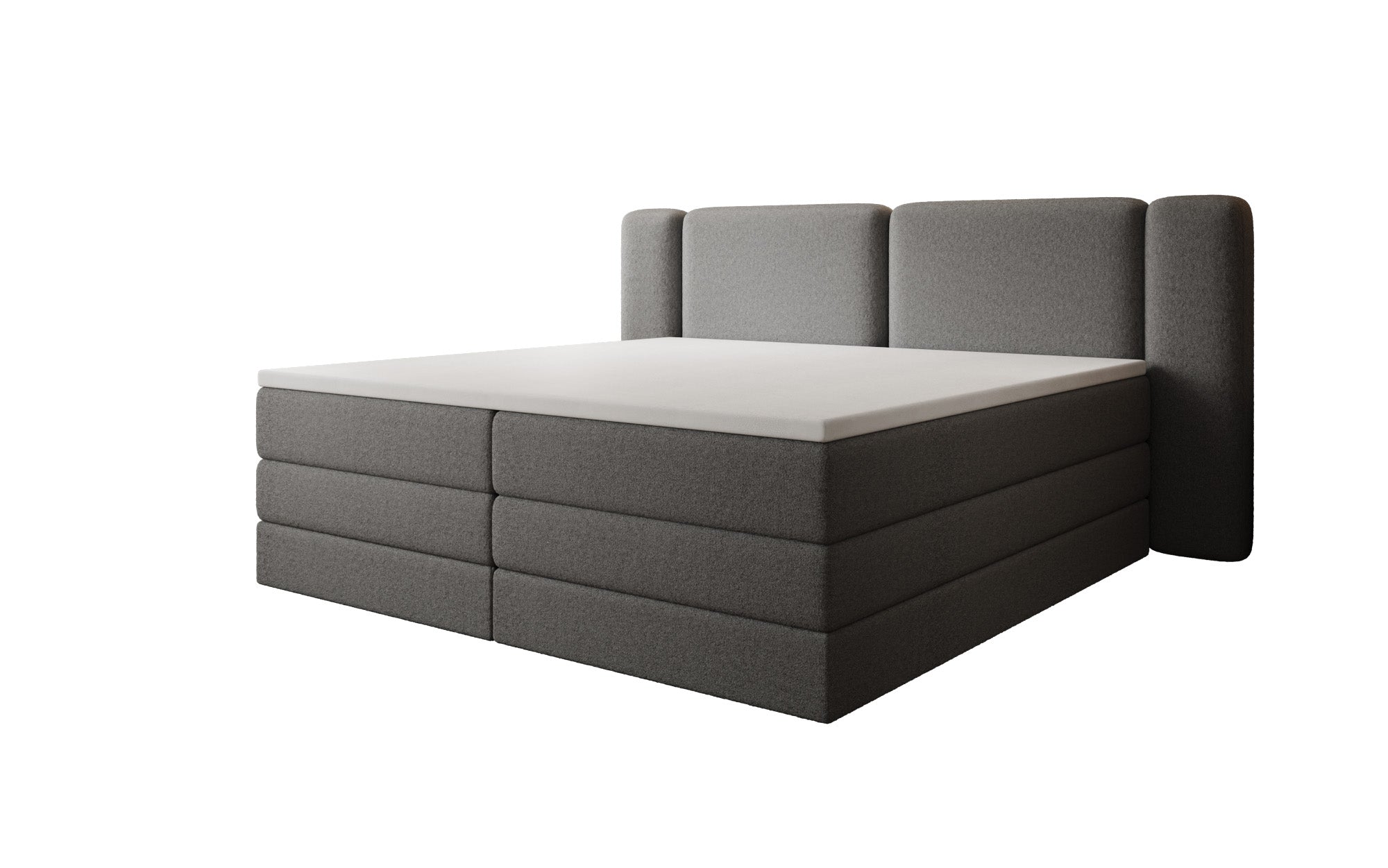 Boxspringbed Leni met opklapbare opbergruimte in Teddystof Bouclé