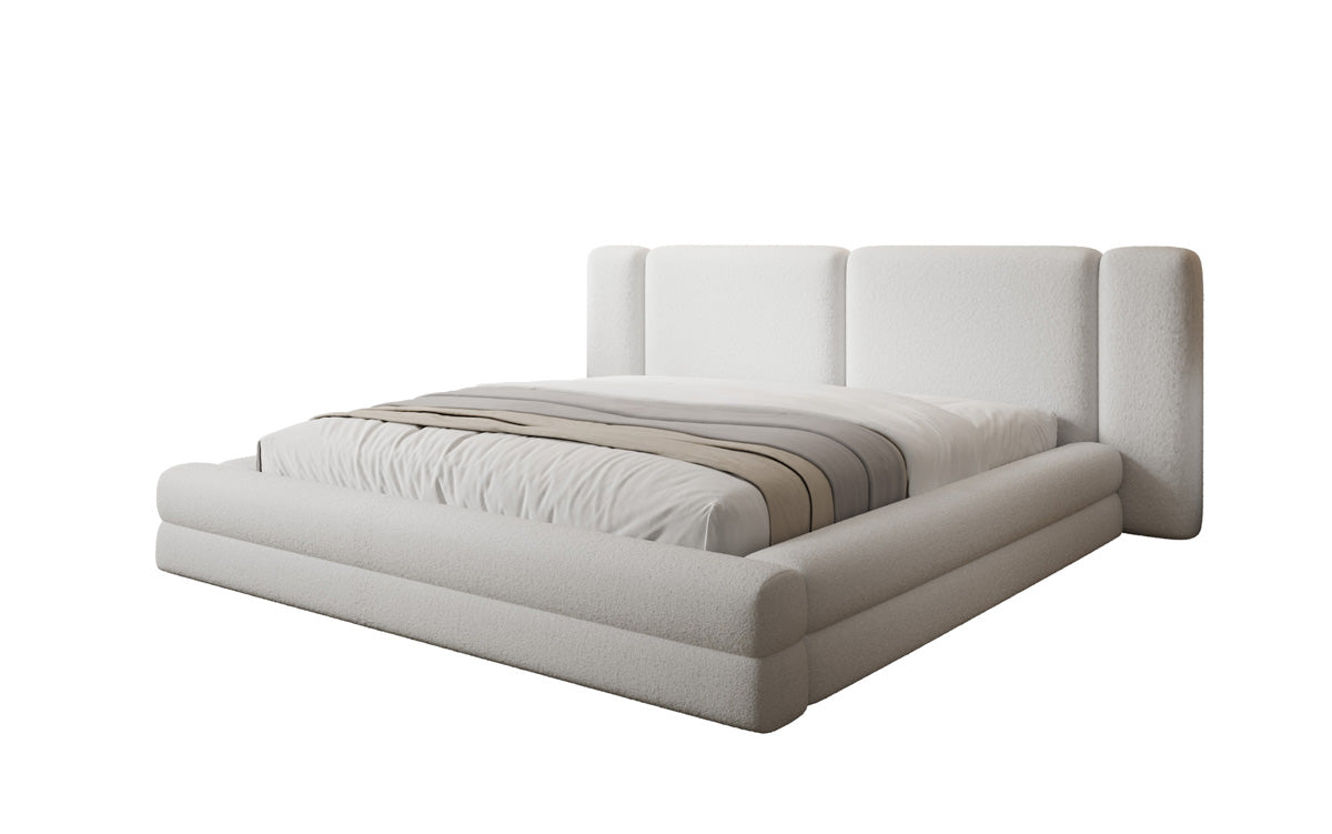 Lit rembourré design Theresa en Peluche Bouclé avec espace de rangement