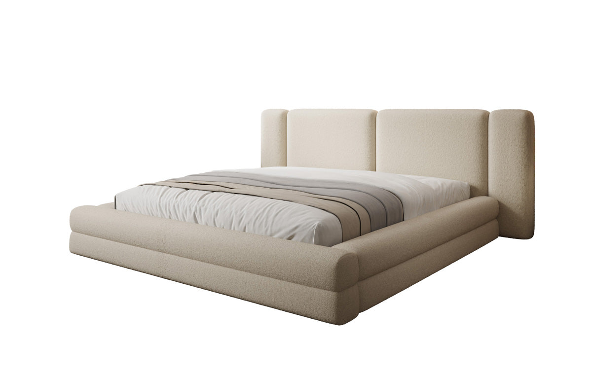 Lit rembourré design Theresa en Peluche Bouclé avec espace de rangement