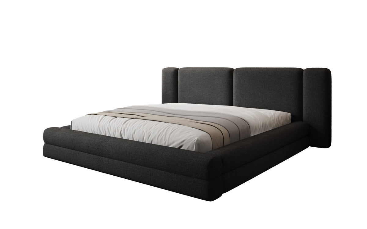Lit rembourré design Theresa en Peluche Bouclé avec espace de rangement